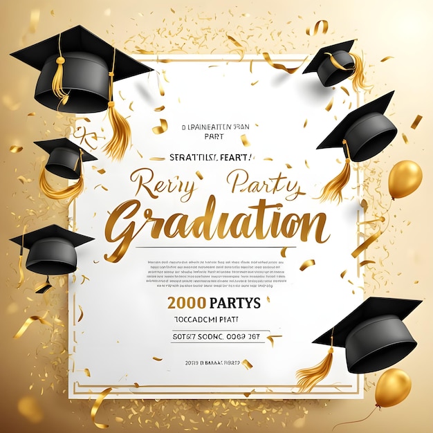 Photo a poster for graduation party with gold confetti on it
