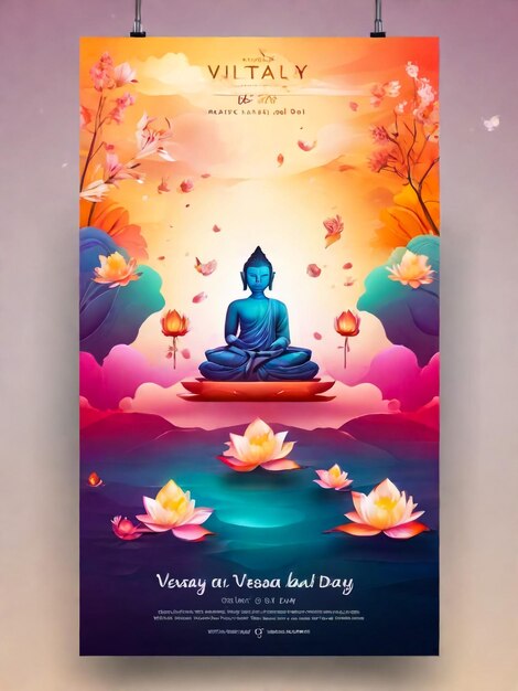 Poster or greeting card illustrations of Vesak celebration Lantern and lotus ornaments Perfect for the vertical poster or greeting card banner and other design to celebrate Vesak Day