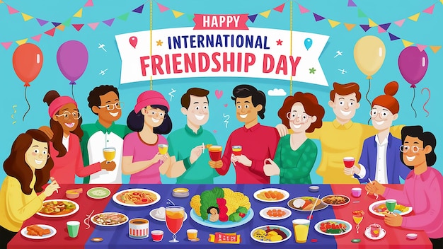Photo a poster of a group of people celebrating friendship day