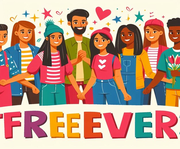 Photo a poster of a group of people with the words free forever