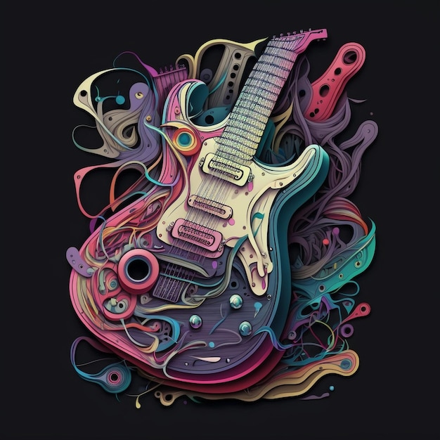 Photo a poster of a guitar with colorful shapes and colors.