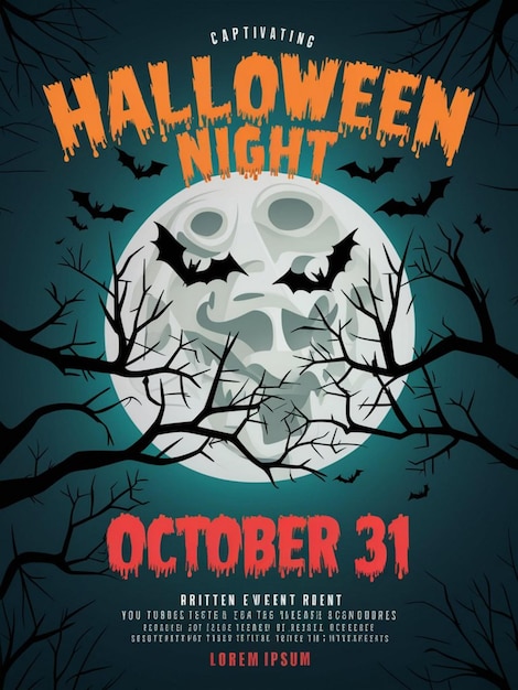 Photo a poster for halloween night with bats and a full moon