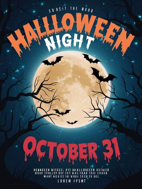 Photo a poster for halloween night with bats and the moon on it