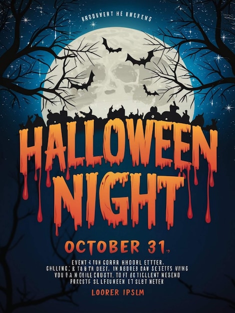 Photo a poster for halloween night with bats and trees in the background