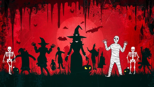 a poster for a halloween show with a silhouette of a ghost and a black cat