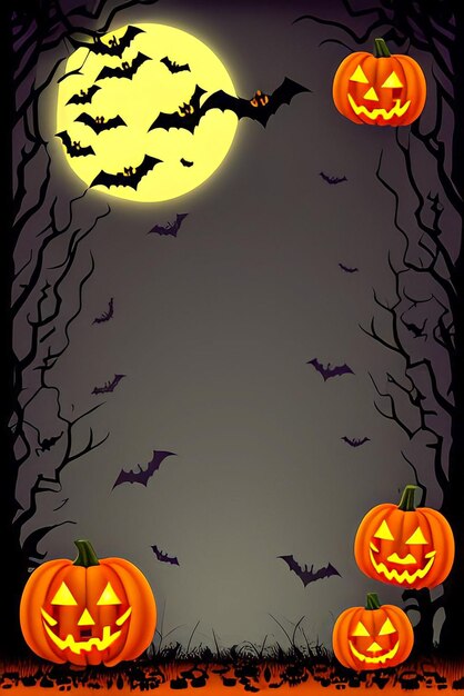 Постер на Хэллоуин с летучими мышами и луной