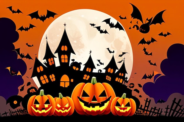 Постер на Хэллоуин с замком и тыквой