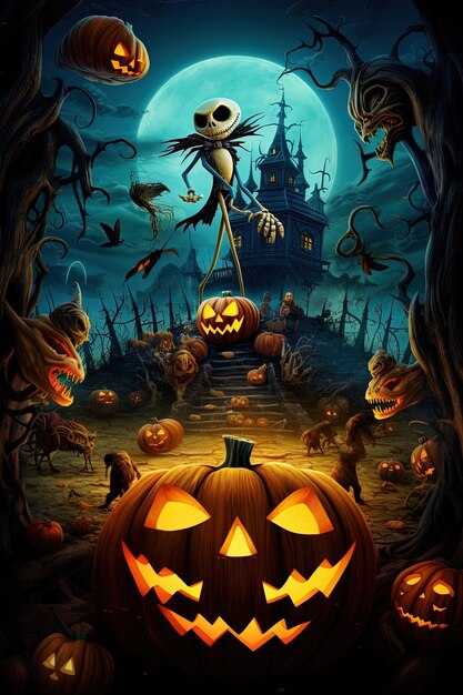 Photo a poster for a halloween with a pumpkin on it