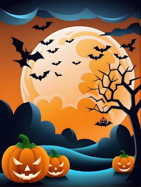 Foto un poster per halloween con zucche e pipistrelli