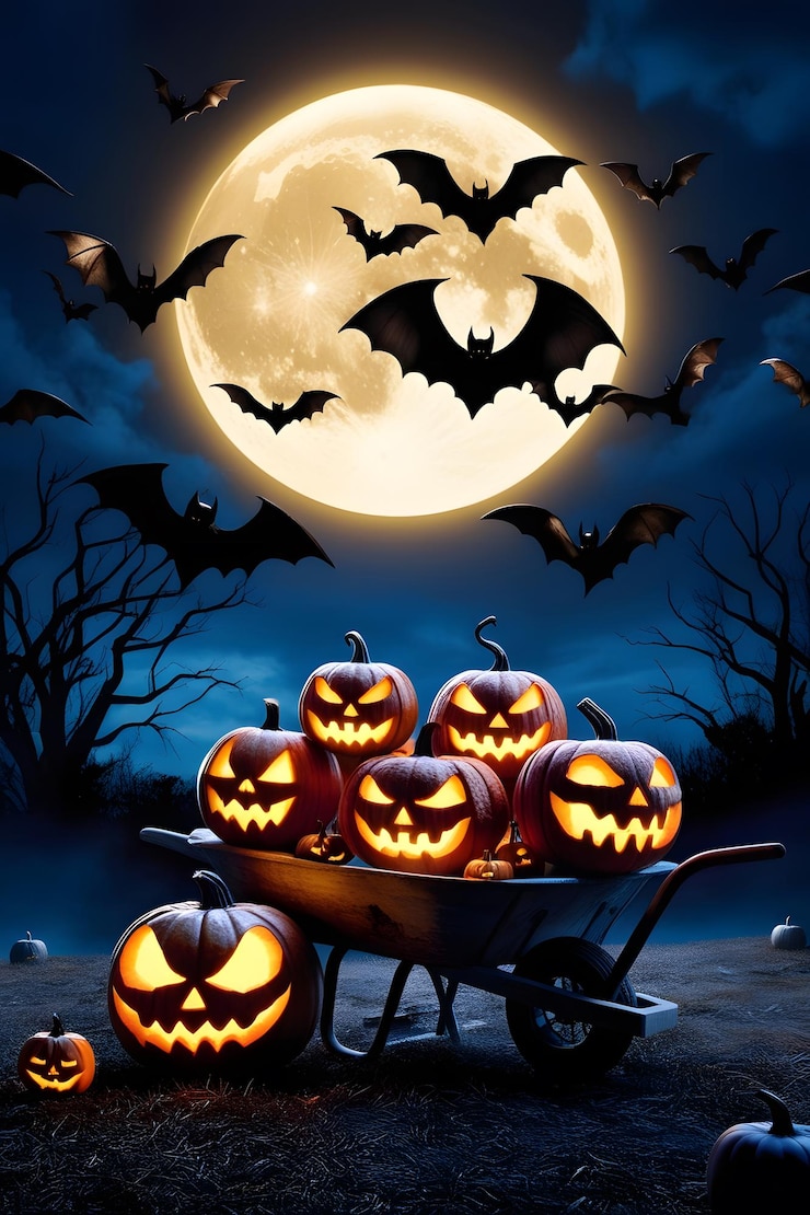 a poster for halloween with pumpkins on the front