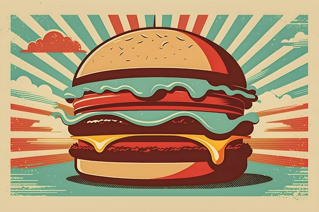 A poster of a hamburger with a cloud in the background.