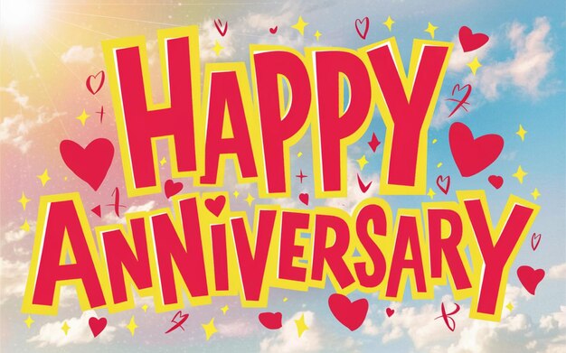 Photo a poster for happy anniversary with a red heart and yellow text that says happy anniversary