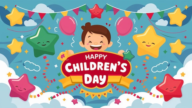 a poster of a happy childrens day with a happy birthday