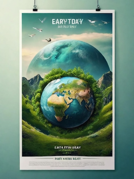 Foto poster dell'illustrazione artistica happy earth day turchese su sfondo bianco greenpeace party verde vettore isolato