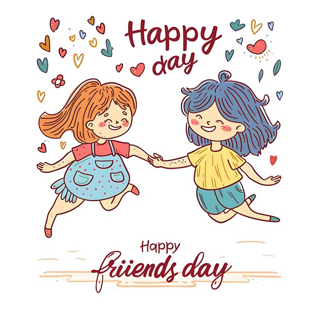 Photo a poster for a happy friends day with hearts and a girl holding hands