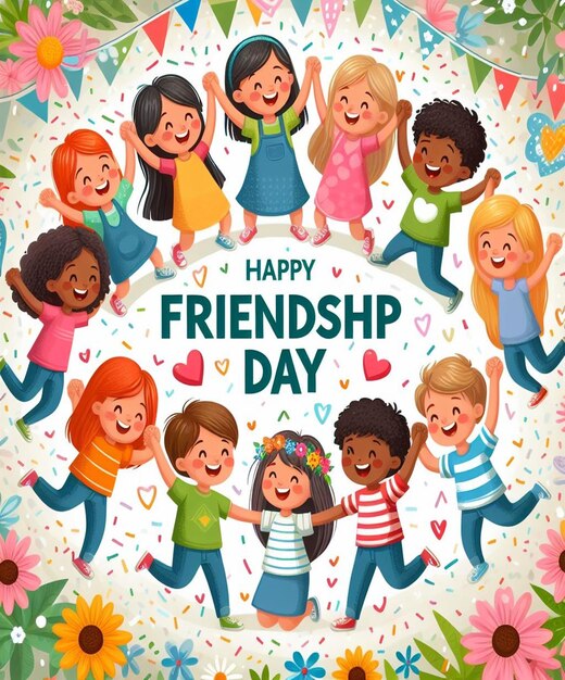 Photo a poster of a happy friendship day with hearts and hearts