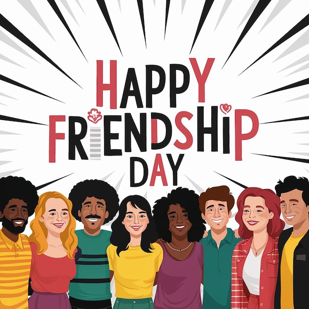 a poster for happy friendship day with people in colorful shirts