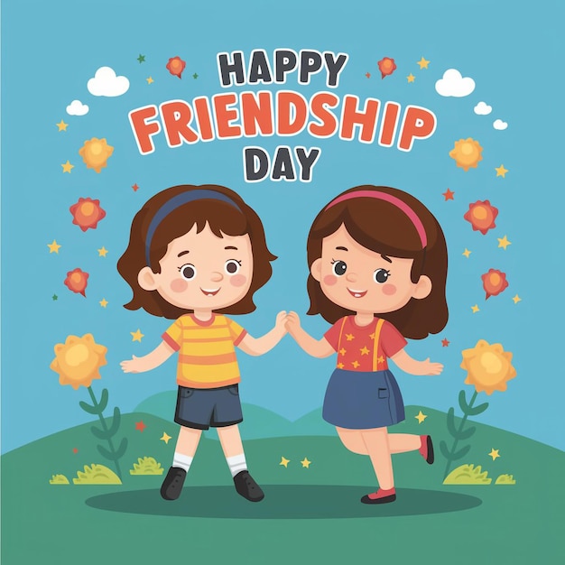 плакат на День счастливой дружбы с двумя девушками, держащимися за руки