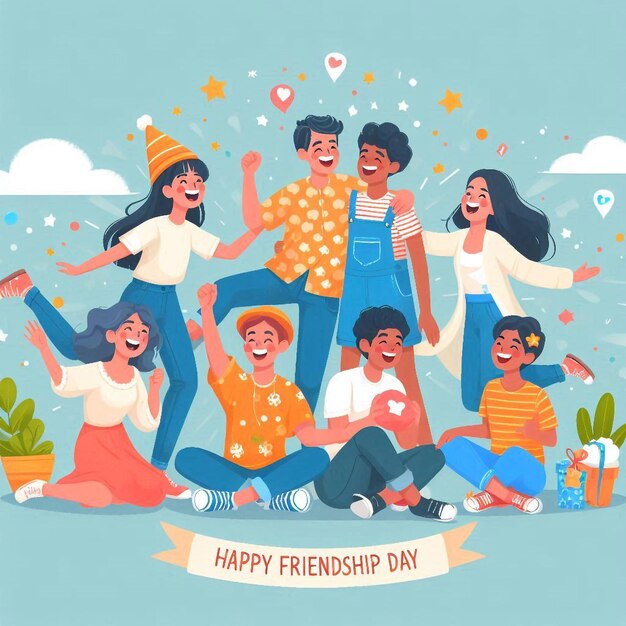 Photo a poster of a happy friendship with friends