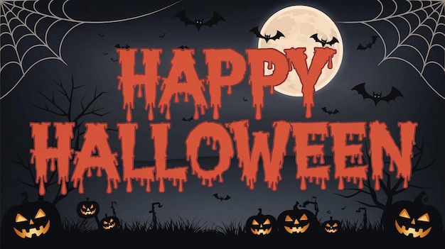 ハロウィーンを祝うポスターにコウモリとハロウィーンの言葉が書かれています