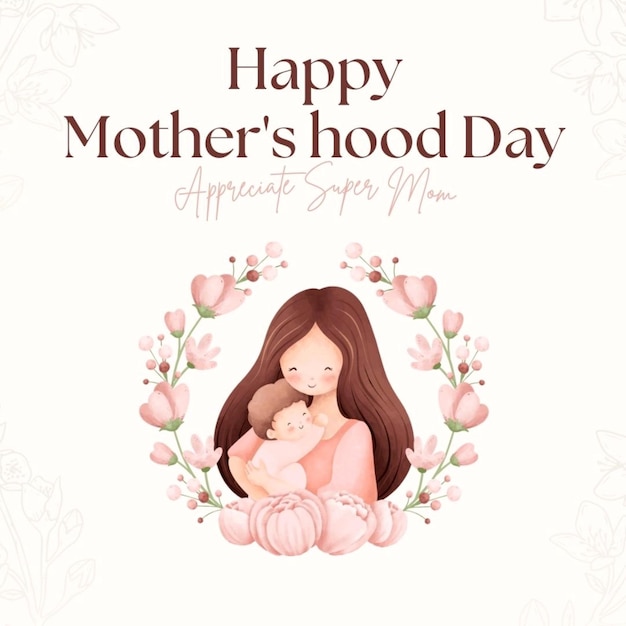 a poster for happy mother day with a picture of a mother and her child