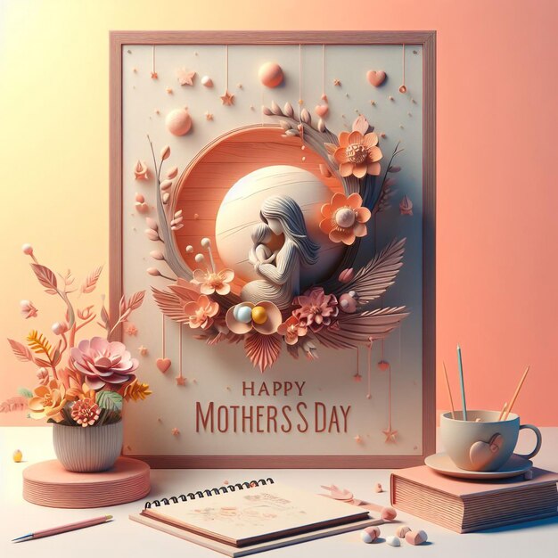 Photo a poster for happy mothers day with flowers and a picture of a mother and her