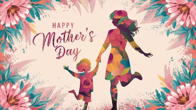 Photo a poster for happy mothers day with mother and child holding hands