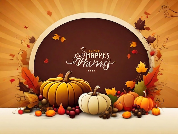 a poster for happy thanksgiving with a pumpkin and leaves