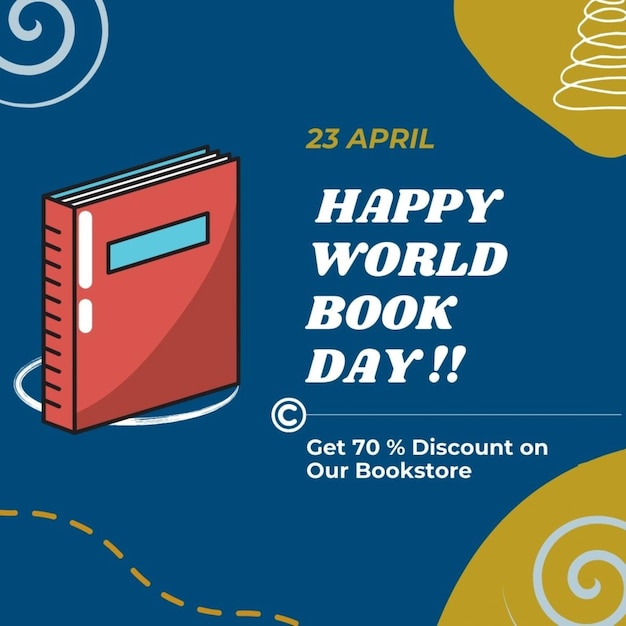 a poster for happy world day with a book written in yellow
