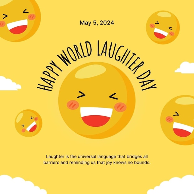 poster for happy world day with smiley face and clouds in the background