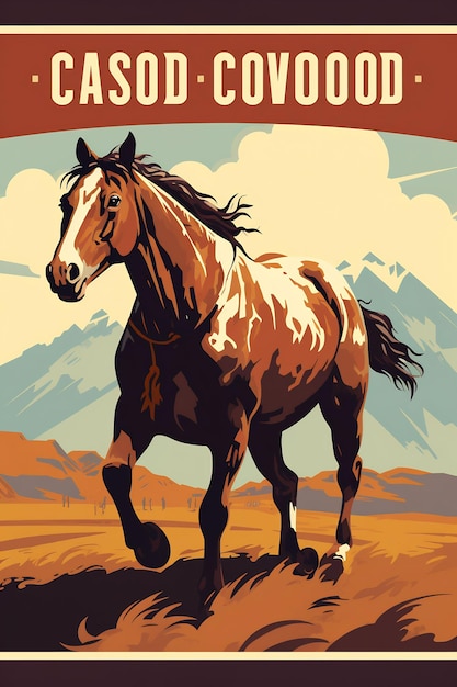 사막에 있는 말의 포스터입니다.