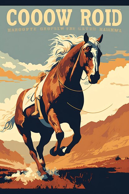 a poster for a horse with a white mane and a black mane.