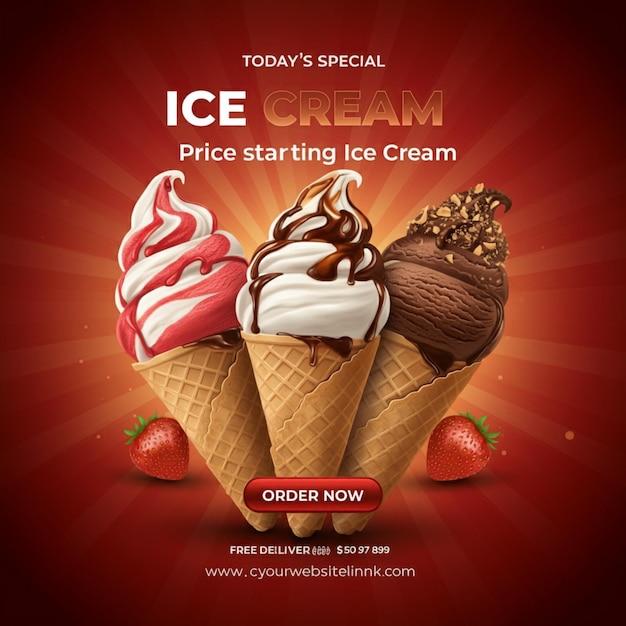 a poster for ice cream with a red background with a sign that says  ice cream  on it