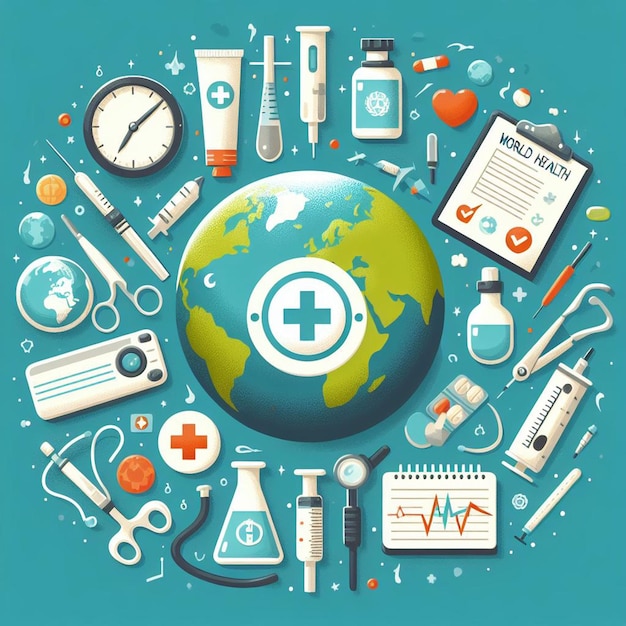 poster illustration of earth and health tools