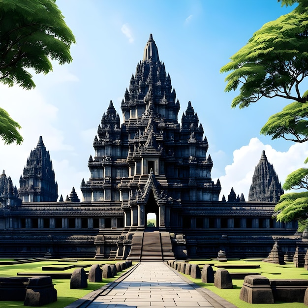 Photo poster illustration of prambanan hindu temple