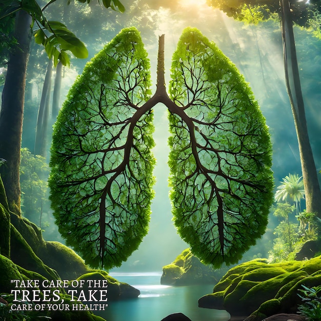 a poster of an image of a pair of lungs formed by tree leaves