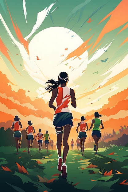 Постер индийских женщин, участвующих в спортивном мероприятии, таком как Marat Flat 2D Design Art Creative