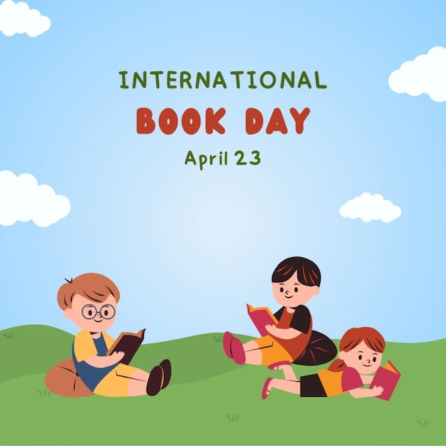 Photo a poster for international book day with a picture of a family reading a book