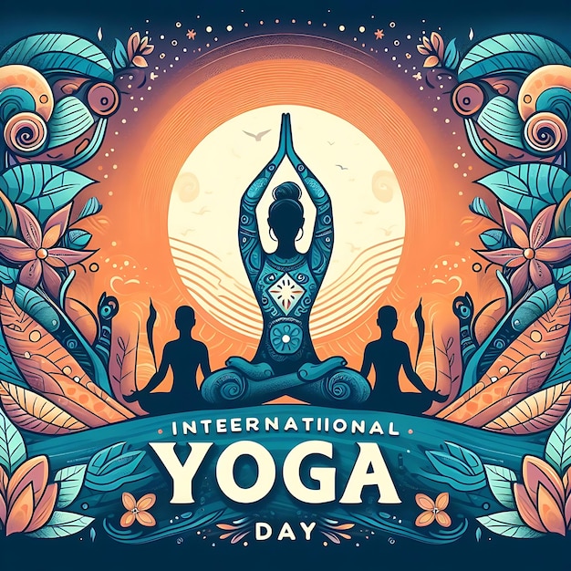 a poster for international yoga day with a man in a yoga pose