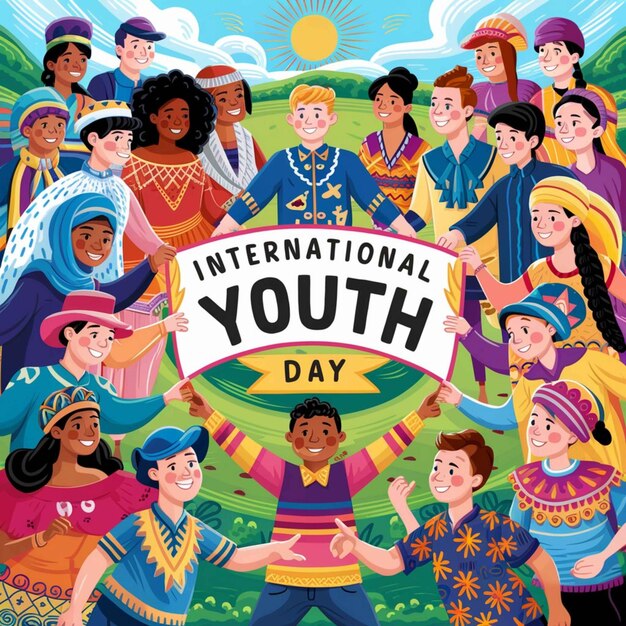 a poster for international youth day with a boy holding a sign that says international youth