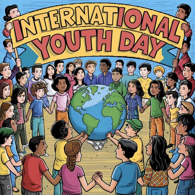 a poster for international youth day with a world map on the cover