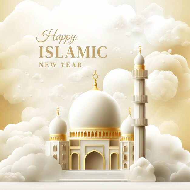 A poster for islamic new year with a white background