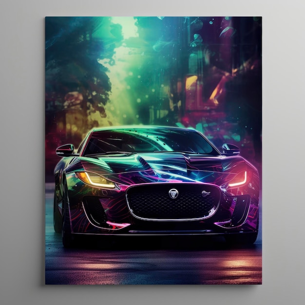 A poster of a jaguar that is on a wall