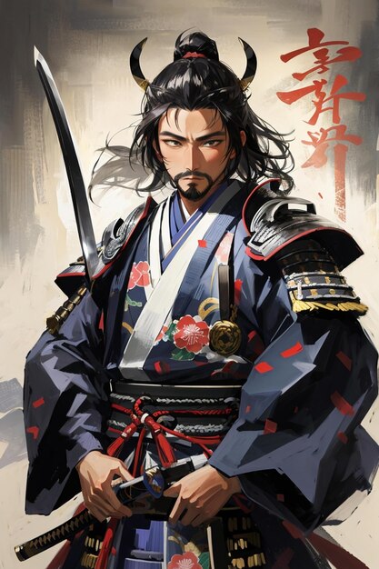 Photo a poster for a japanese samurai with a sword in his hand