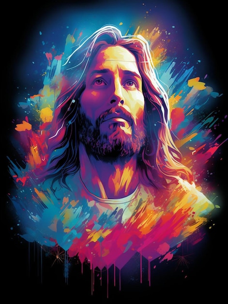 a poster of jesus with a cross on it