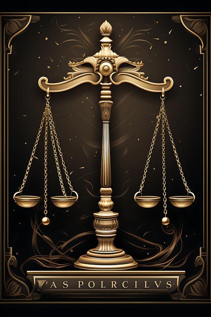 Poster of justice prevails text with scales of justice black and gold 2d design art creative post