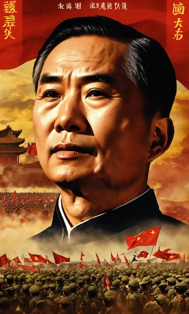 Photo a poster for the king of china with a flag and a flag in the background