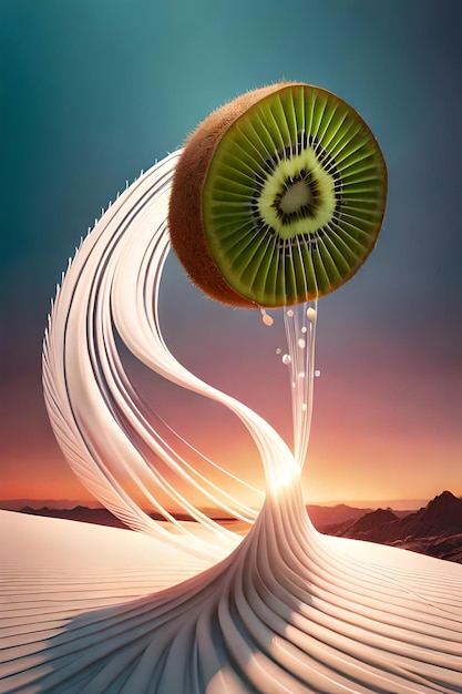 A poster for kiwi fruit with a splash of liquid in the middle