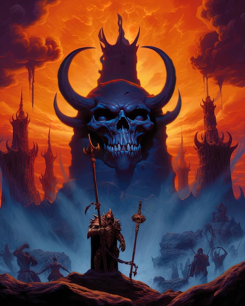 плакат для рыцаря с черепом и драконом на заднем плане