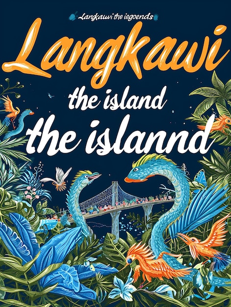 Poster of langkawi text and slogan the island of legends with a landsc illustration layout design